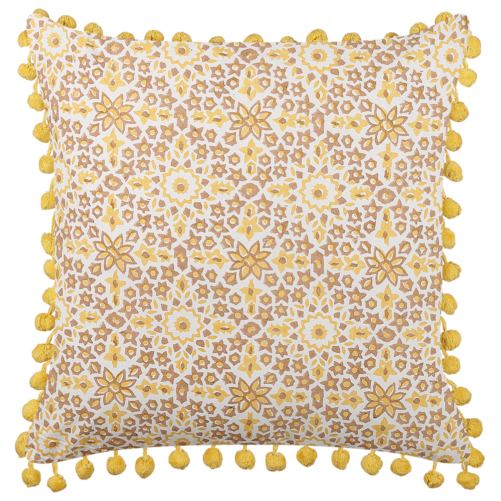 Image of Cuscino decorativo giallo cotone 45 x 45 cm motivo geometrico stampa blocchi stile boho accessori