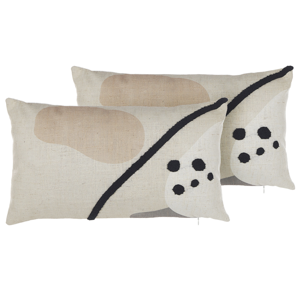 Image of Set di 2 cuscini decorativi beige 30 x 50 cm Cuscini decorativi a motivi astratti federe rimovibili Chiusura con cerniera Stile boho moderno