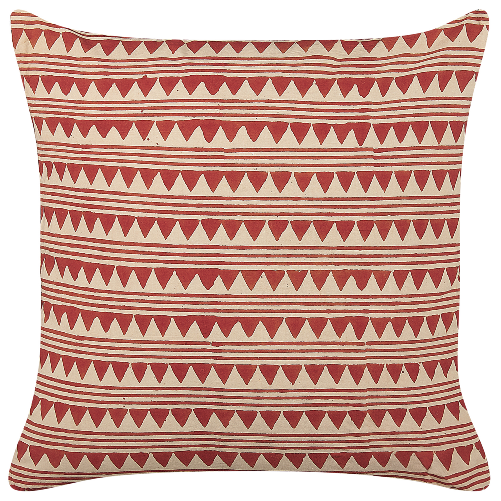 Image of Cuscino decorativo cotone rosso e beige 45 x 45 cm motivo geometrico fatto a mano rivestimento sfoderabile con imbottitura boho style