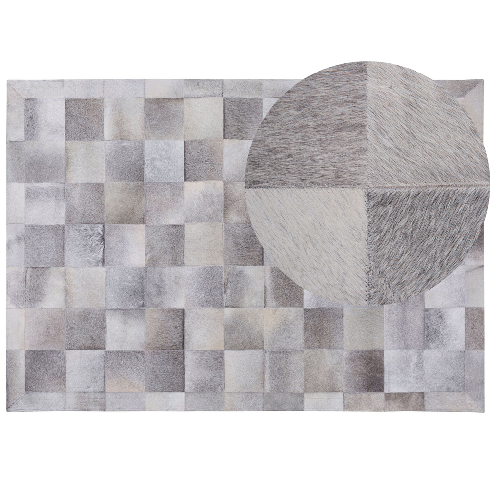 Image of Tappeto tappetino Grigio Pelle 160 x 230 cm Patchwork Pelle Bovina Geometrico Rettangolare Moderno
