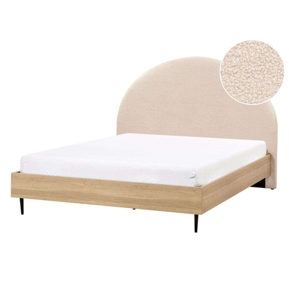 Letto matrimoniale in tessuto bouclè beige con rete 140 x 200 cm camera da letto in stile moderno