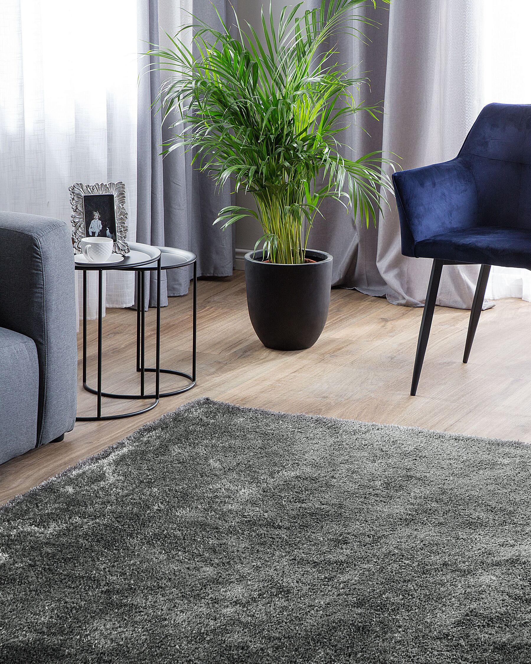 Teppich quadratisch 200x200 cm dunkelgrau getuftet Shaggy Hochflor Modern Demre
