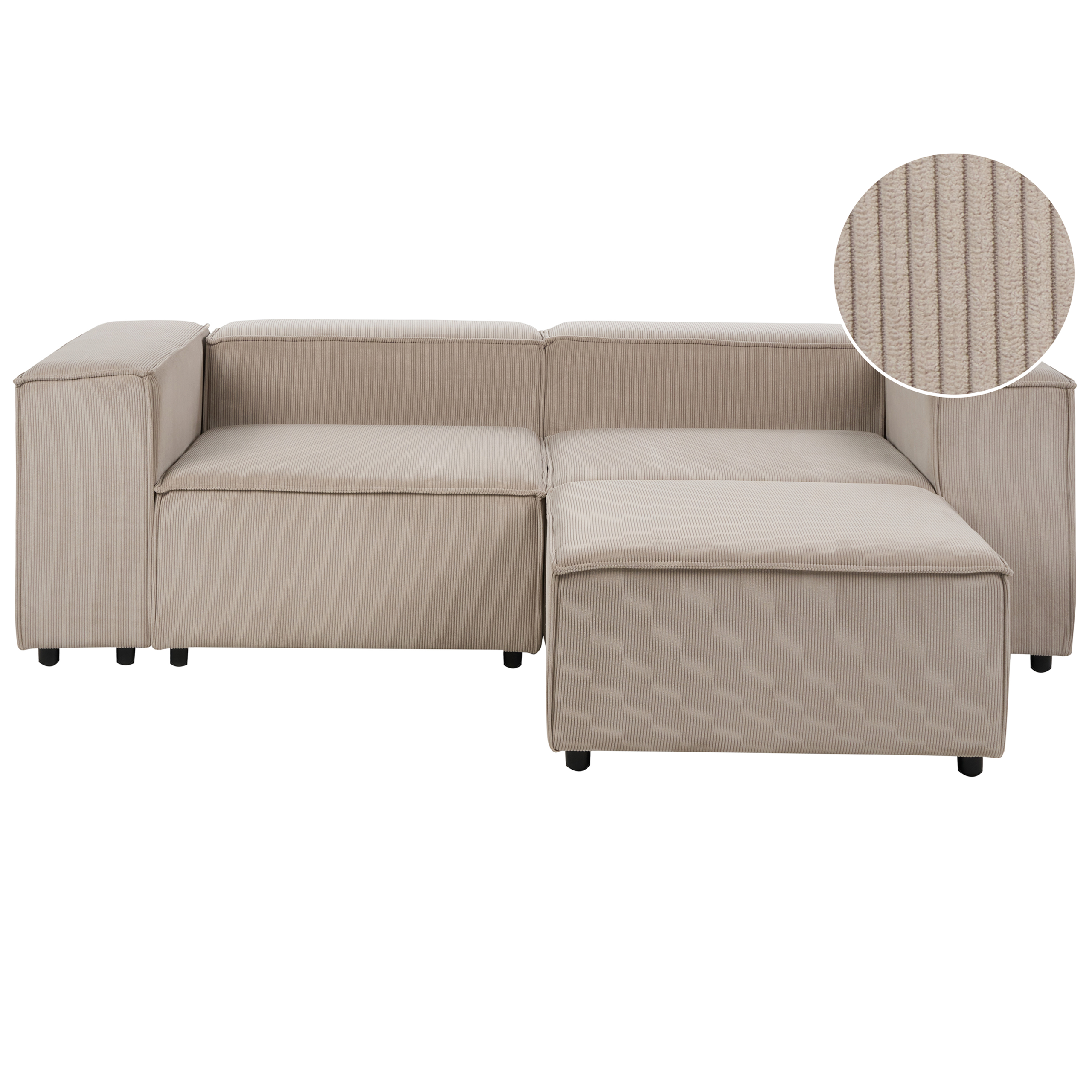 Modulaire tweezitsbank met ottomaan corduroy lichtbruin APRICA