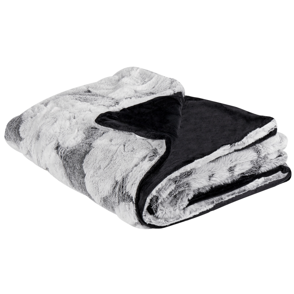 Image of Coperta in poliestere grigio chiaro 150 x 220 cm morbido copriletto in pelliccia motivo floreale decorativo plaid
