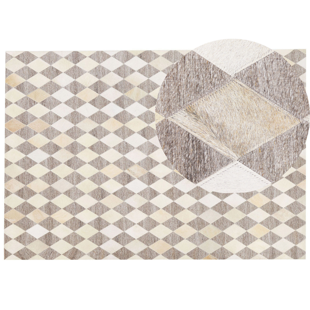 Image of Tappeto tappetino Pelle di vacchetta jacquard marrone e beige Motivo geometrico a rombi Retro 160 x 230 cm