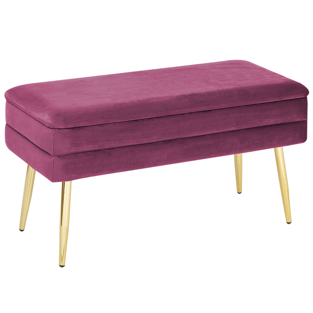 Panca portaoggetti per camera da letto velluto di poliestere rosso borgogna e gambe dorate design glam mobili da soggiorno a tinta unita