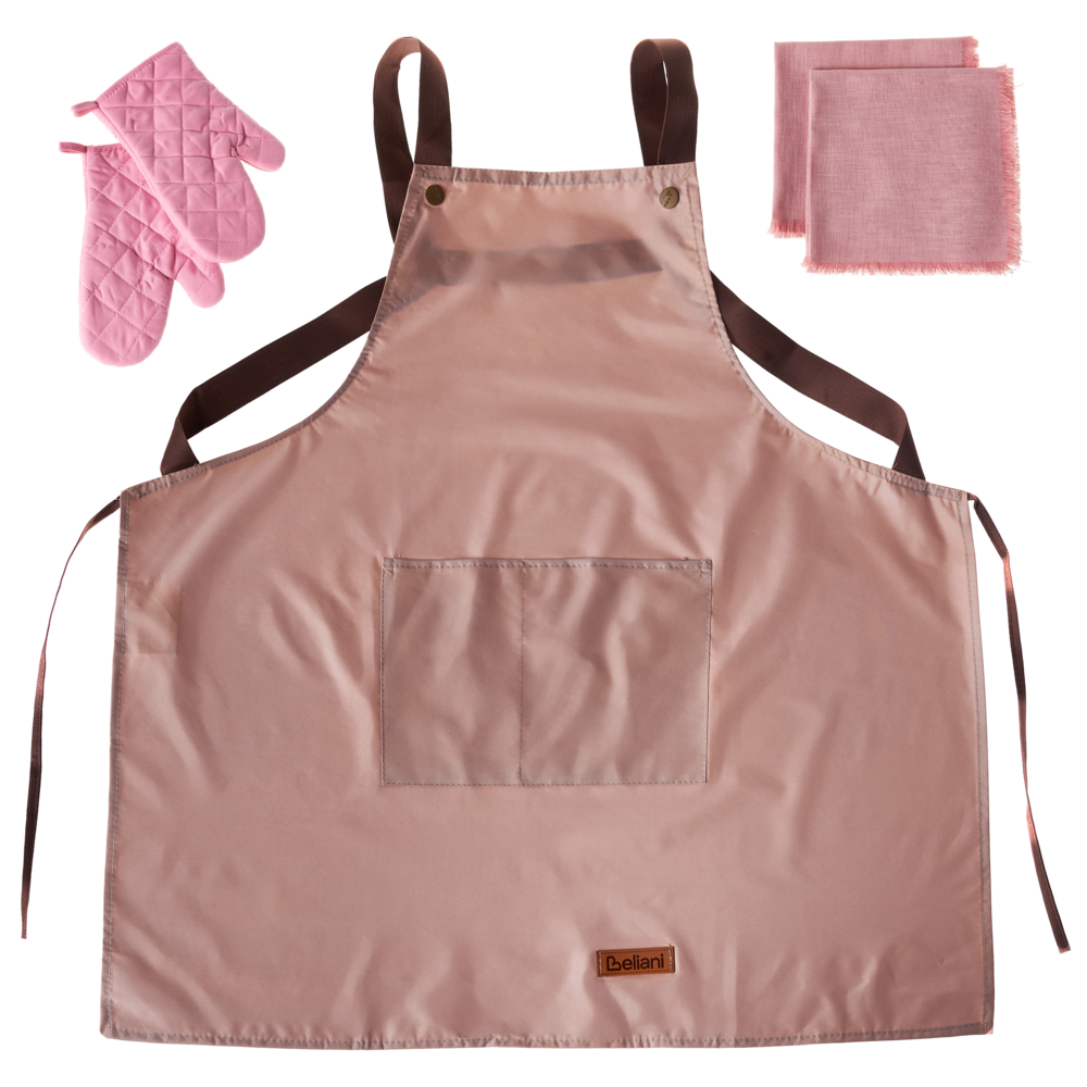 Image of Set da cucina Grembiule Guanti da forno Panni da cucina rosa tessili da cucina