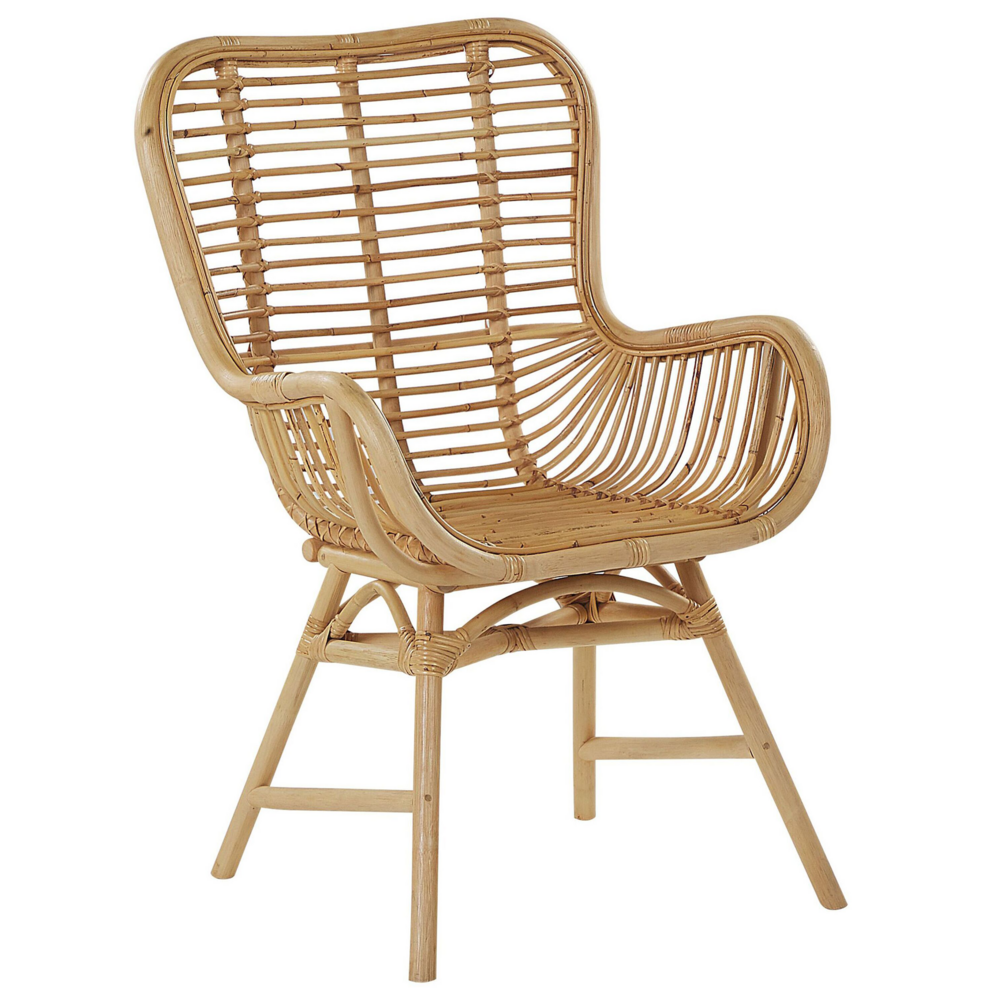 Image of Sedia d&#39;Sedia in rattan marrone chiaro Sedia laterale da pranzo per interni Mobili da soggiorno Schienale alto