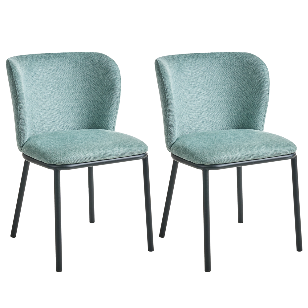 Set di 2 sedie da pranzo in tessuto Tappezzeria verde menta Gambe in metallo nero Design moderno e retrò