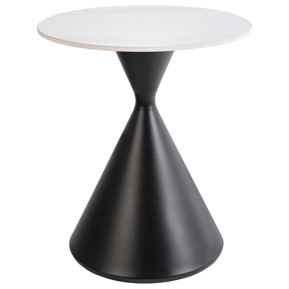 Tavolino Piano in pietra sinterizzata bianca Base in metallo nero ø 50 cm Aspetto naturale Design moderno Soggiorno
