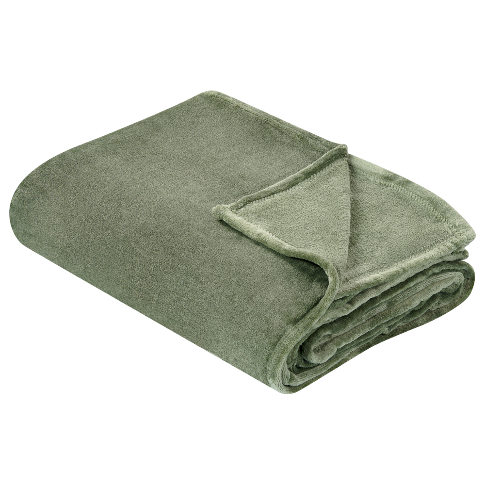 Image of Coperta plaid in poliestere verde 200 x 220 cm morbido durevole letto divano soggiorno stile classico