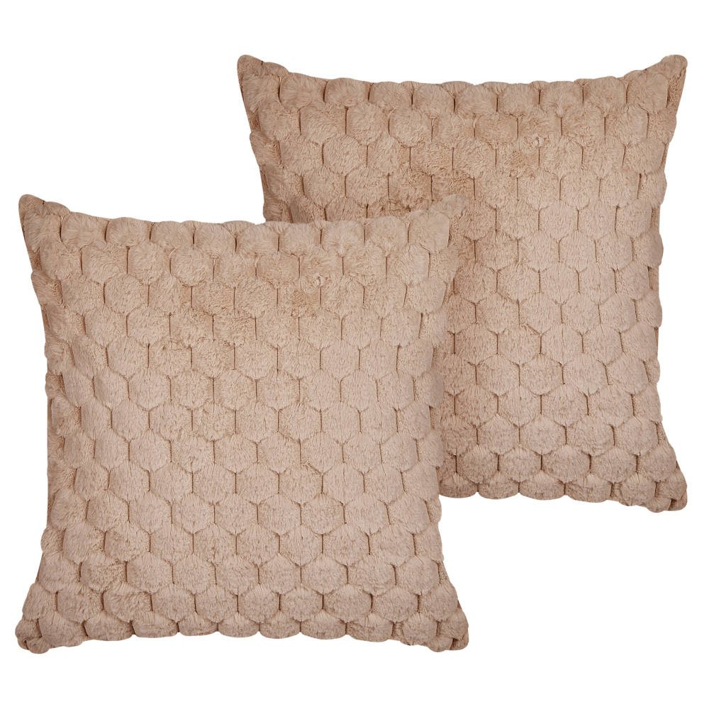 Set di 2 cuscini in ecopelle beige sabbia con motivo a nido d'ape 43 x 43 cm soggiorno camera da letto