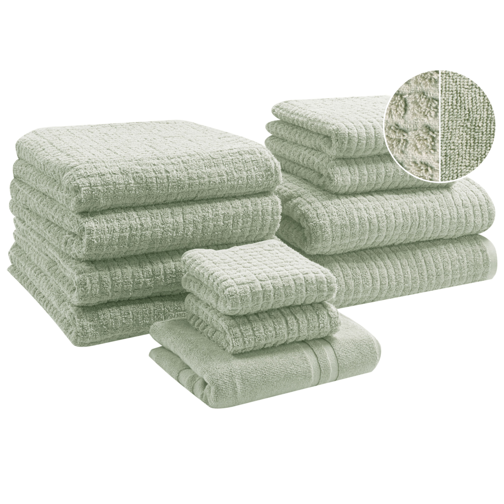 Set di 11 asciugamani Verde Chiaro in cotone per ospiti Asciugamano da bagno e tappetino da bagno
