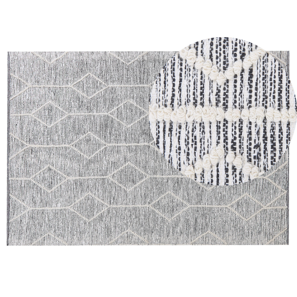 Image of Tappeto grigio con lana beige misto cotone 140 x 200 cm moderno geometrico intrecciato a mano a trama piatta