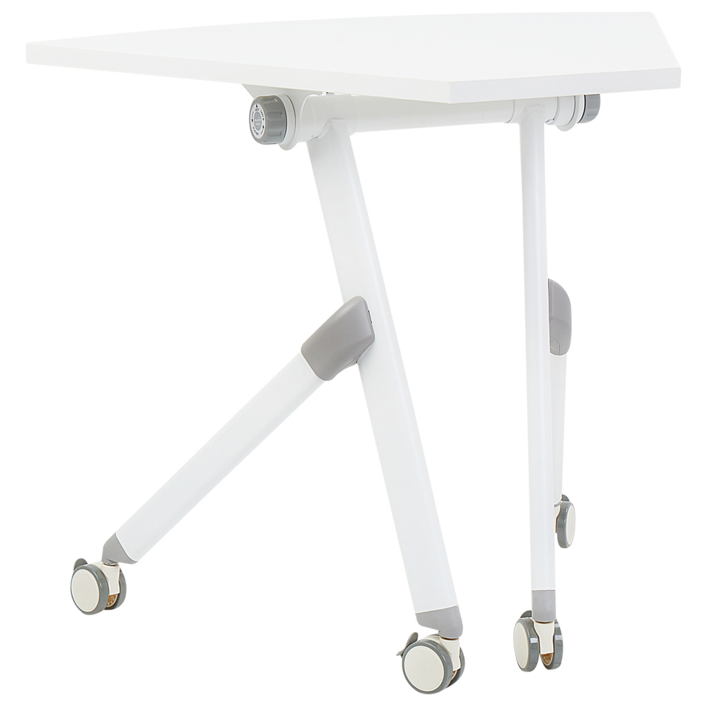 Image of Scrivania pieghevole per ufficio Telaio metallico bianco MFC Piano d&#39;appoggio 90 x 64 cm Tavolo mobile portatile pieghevole con rotelle Design moderno