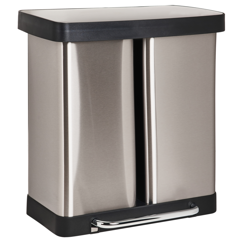 Cestino doppio con pedale e coperchio metallo Materiale sintetico Argento Cucina moderna Riciclabile