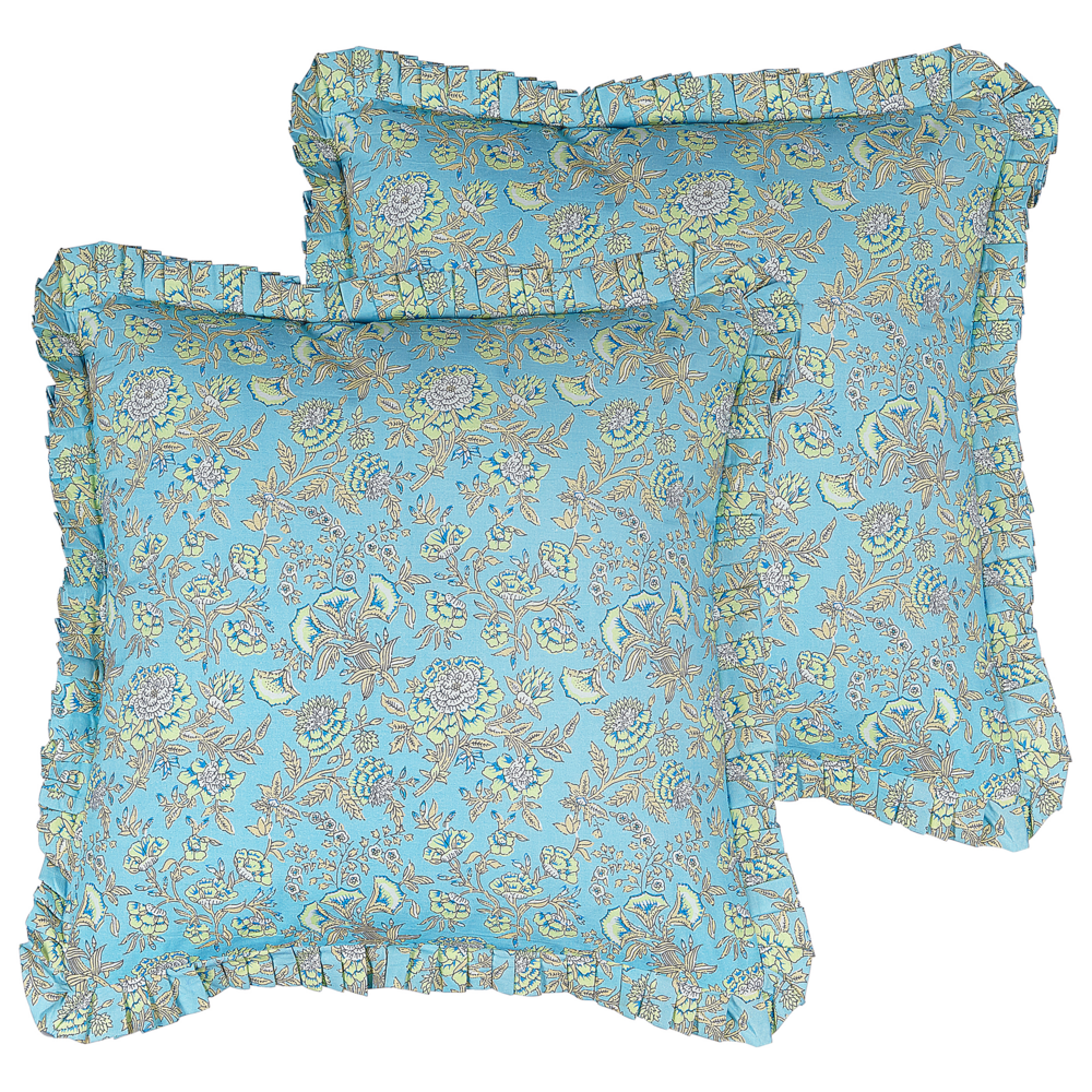 Image of Set di 2 cuscini decorativi cotone motivo floreale 45 x 45 cm sfoderabile cerniera accessori decorativi