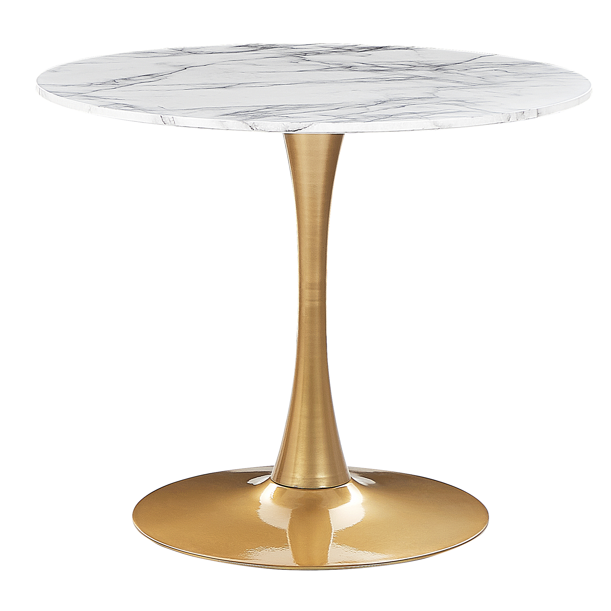 Beliani - Mesa de jantar redonda efeito mármore branco e dourado ⌀ 90 cm BOCA