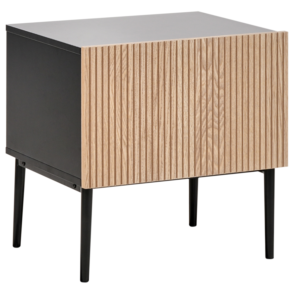 Comodino in MDF a coste in legno chiaro e nero con 1 cassetto stile moderno