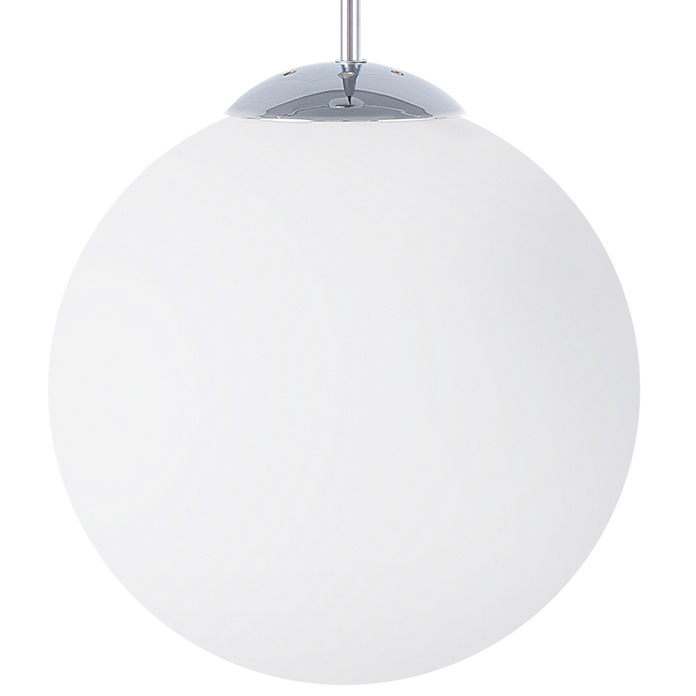 Image of Lampada a Sospensione Vetro Bianco Elementi Argento Forma Globo Grande 1 Luce Moderna