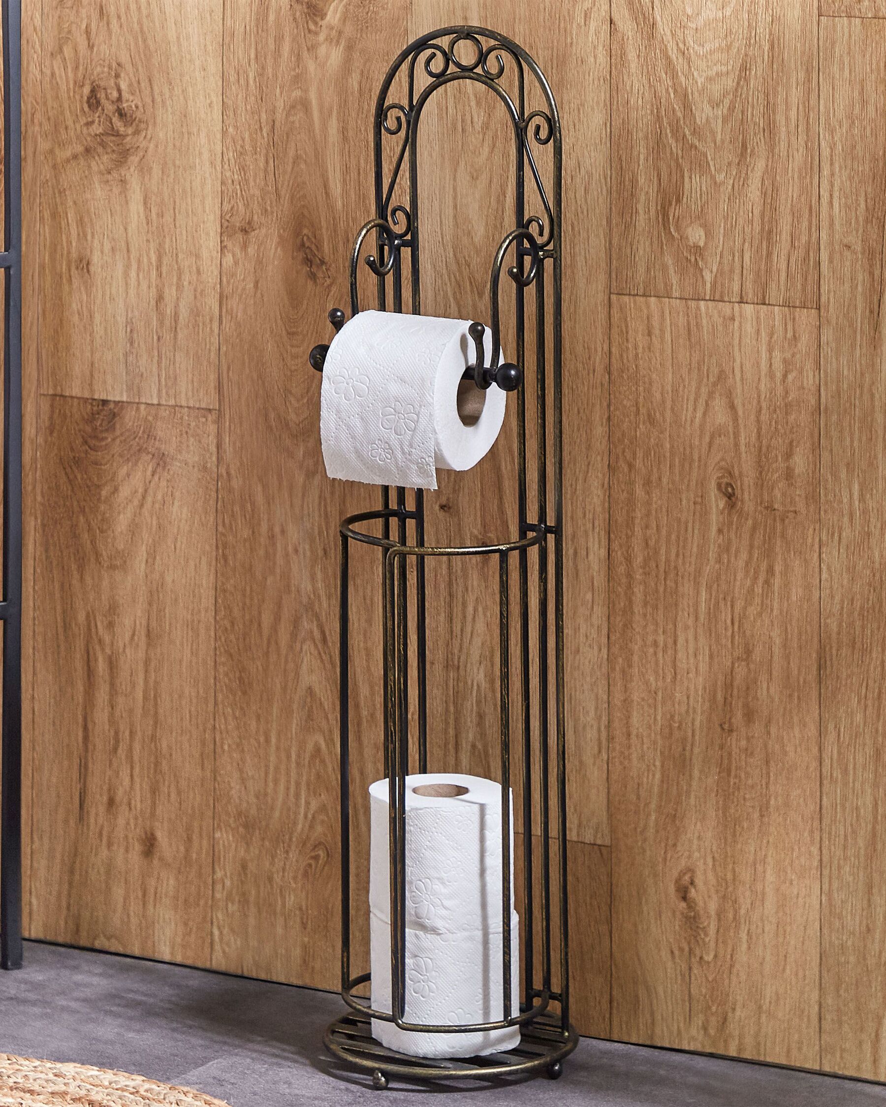 WC Papierhalter Aus Metall, Schwarz, Freistehend – Retro-Vintage-Optik, Für Bis Zu 3 Rollen, 68 Cm Hoch
