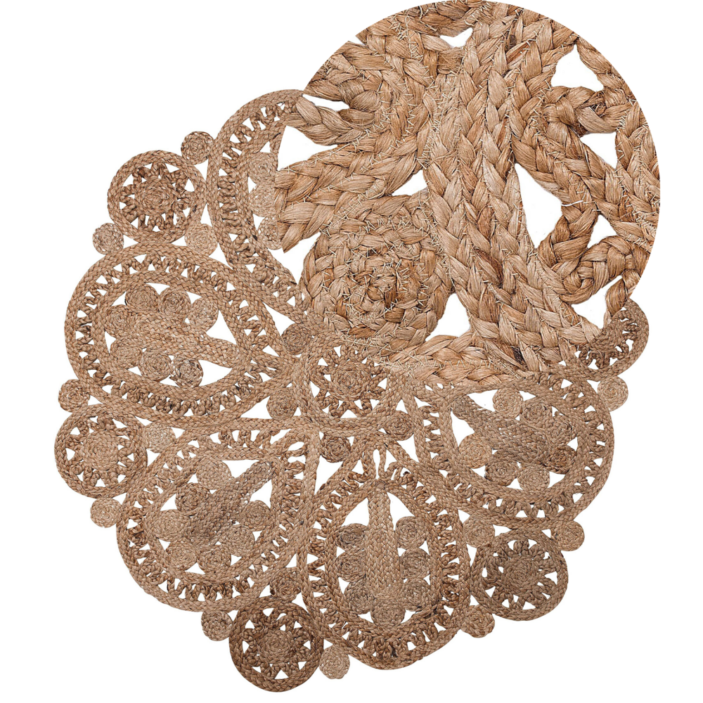 Image of Tappeto tappetino Iuta Beige Rotondo Rustico Soggiorno ø 120 cm