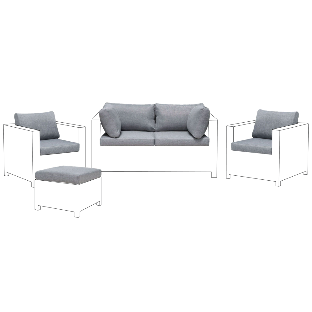 Image of Set fodere per cuscini da esterno in tessuto grigio per mobili da giardino e federe per cuscini