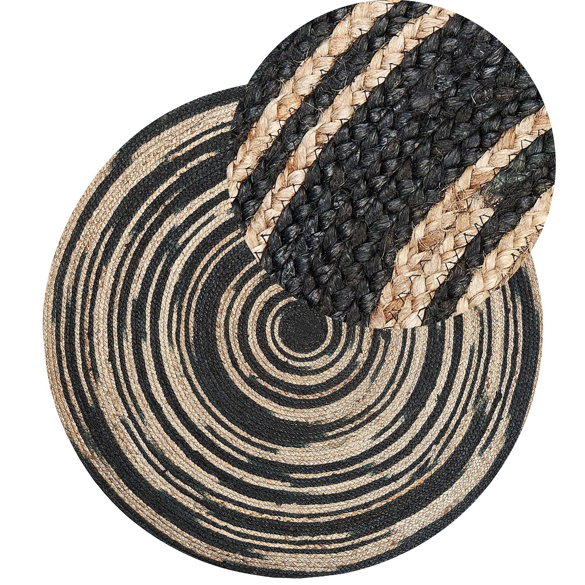 Vloerkleed jute beige/zwart ⌀ 140 cm ARTORA