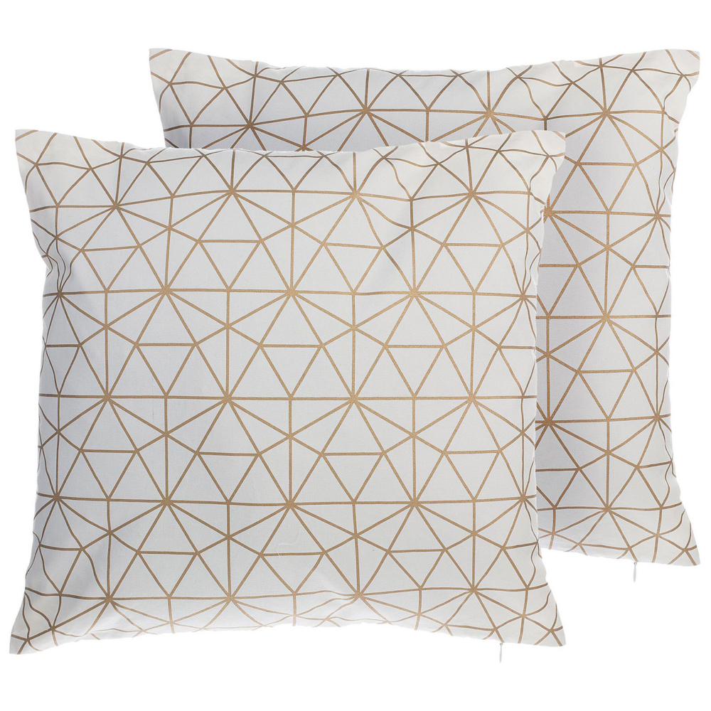 Image of Set di 2 cuscini Decorativi in Cotone Dorato Motivo Triangolo 45 x 45 cm Rete Geometrica Accessori Arrossoamento Moderno