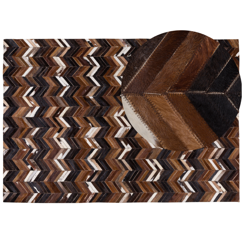 Image of Tappeto tappetino Marrone Pelle 160 x 230 cm Patchwork Pelle Bovina Zigzag Rettangolare Country