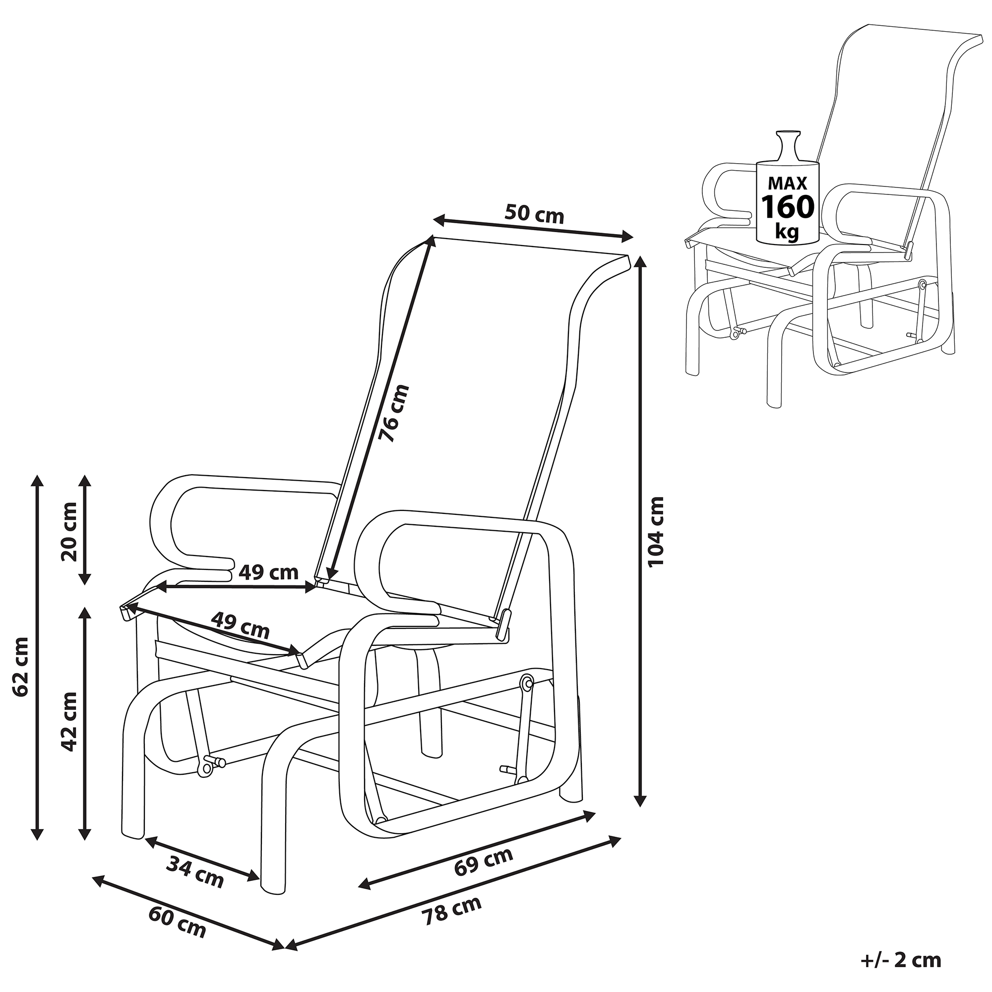 Scaun de grădină BORGIO Metal Maro/Gri [3]