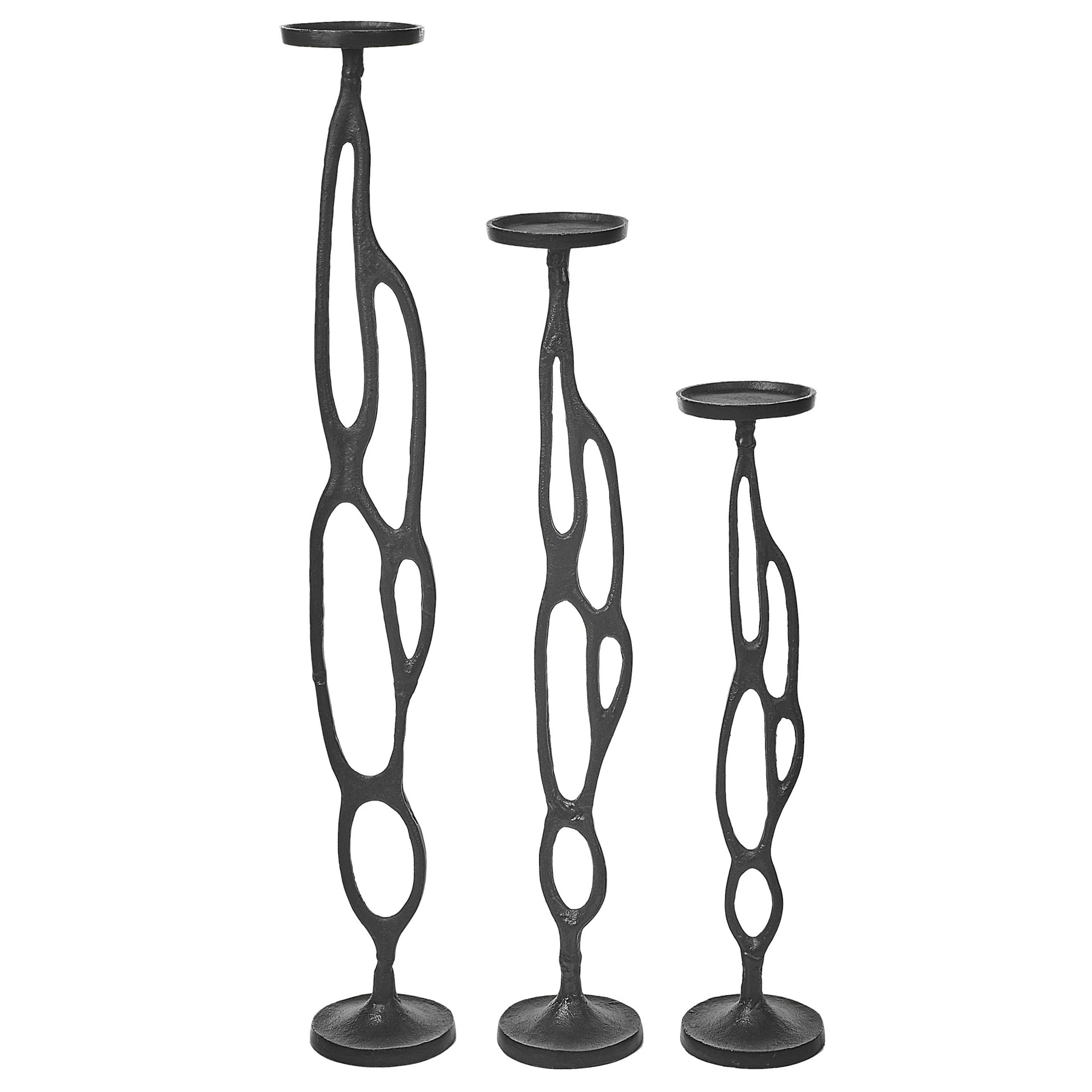 Kandelaar set van 3 aluminium zwart BUNI