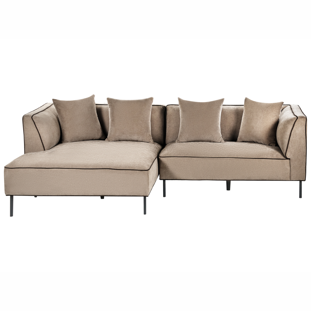 Divano angolare a 3 posti Marrone chiaro Rivestimento in tessuto di ciniglia a destra con braccioli Soggiorno in stile moderno