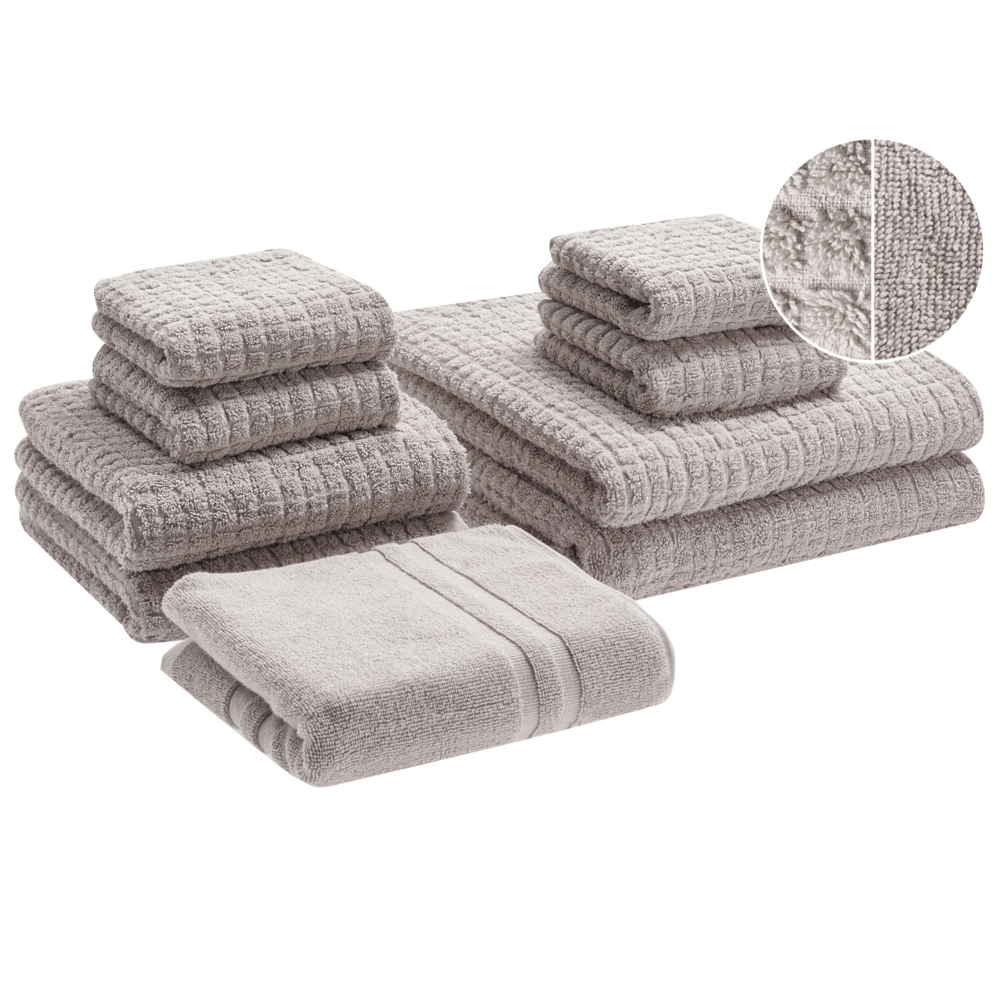 Set di 9 asciugamani Grigio Chiaro in cotone per ospiti Asciugamano da bagno e tappetino da bagno
