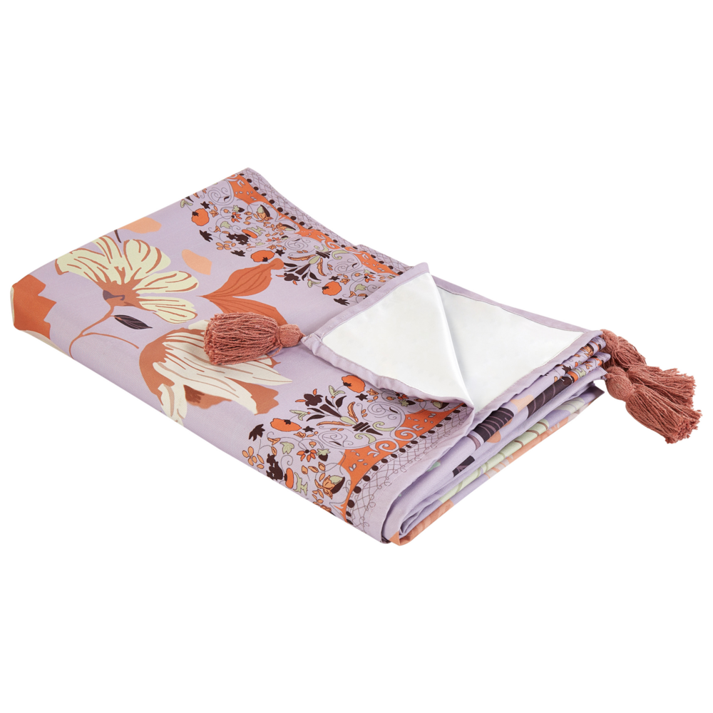 Image of Coperta da picnic in poliestere viola 150 x 200 cm Tessuto a mano con motivo floreale e cinghia Coperta da picnic