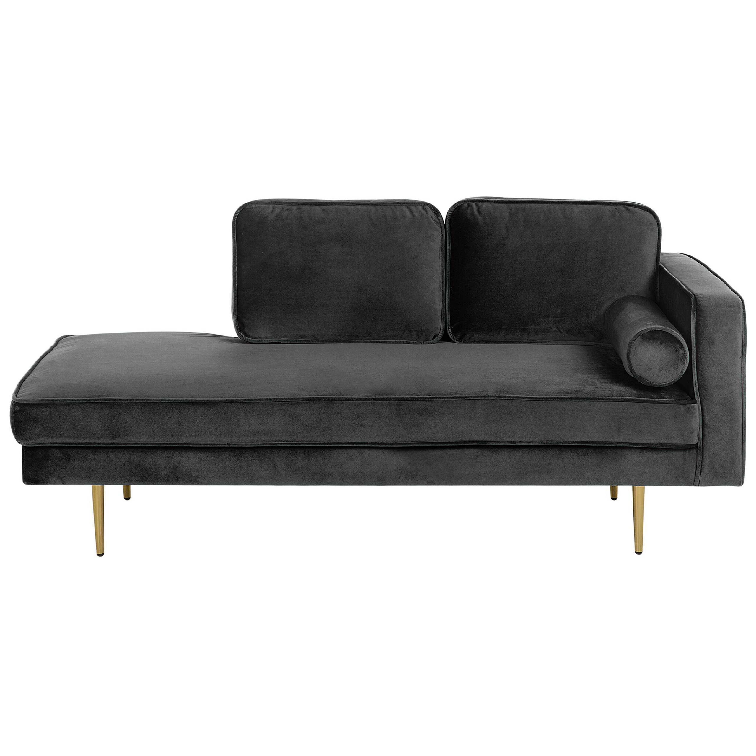 Chaise longue fluweel zwart rechtszijdig MIRAMAS