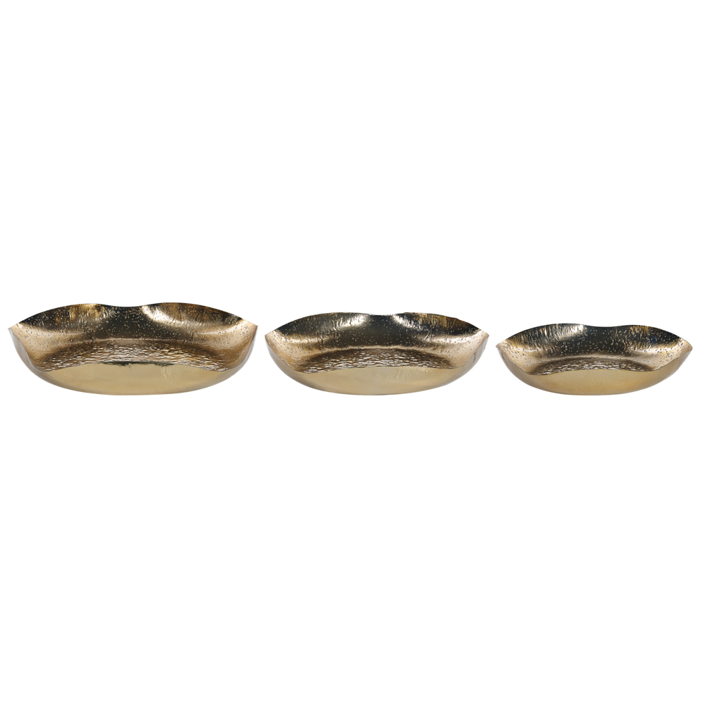 Image of Set di 3 vassoi decorativi in metallo dorato per gioielli, piatti rotondi, accessori per la casa con texture glamour