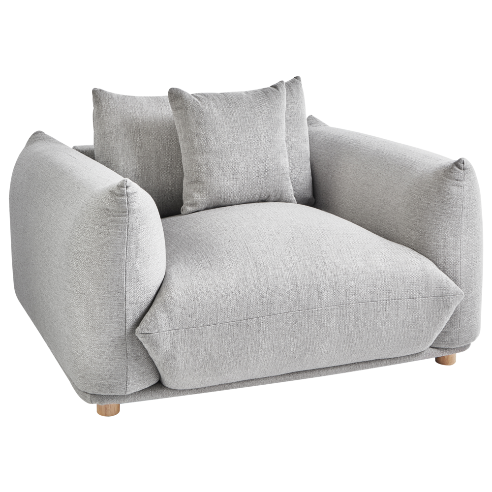 Poltrona Tessuto grigio chiaro Gambe di legno morbide Stile moderno arredamento scandinavo
