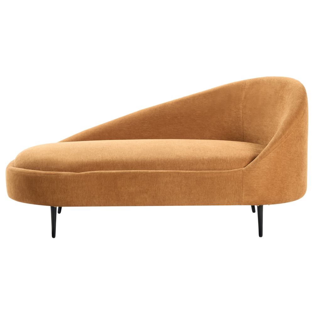 Chaise Longue Arancione Tessuto Poliestere Rivestimento Gambe Metallo Lato Destro Design Moderno Mobili Soggiorno